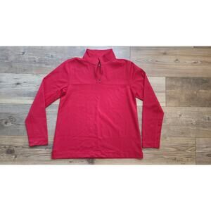 Lands End Shirt Womens S Red Textured Quarter Zip Long Sleeve Pull Over